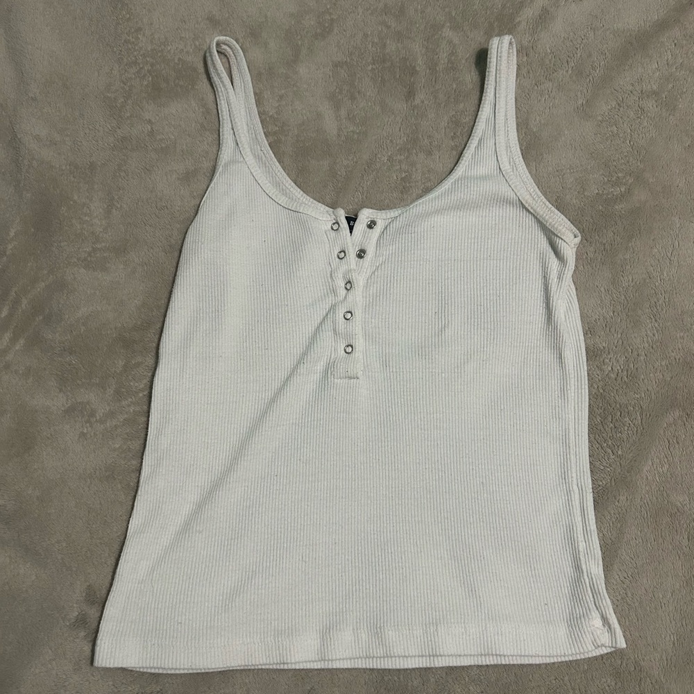 Classic White Ribbed Henley Tank Top - Women